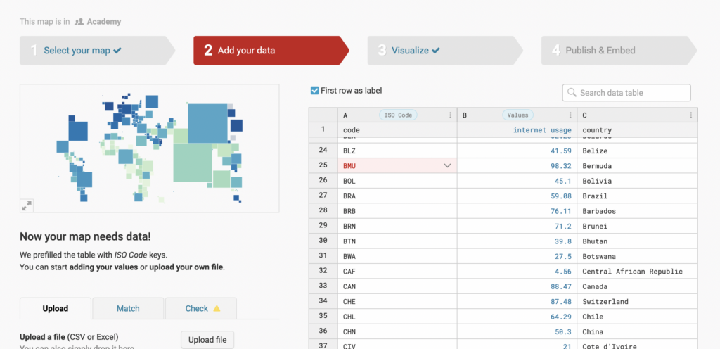 screenshot of the new data upload for choropleth maps.