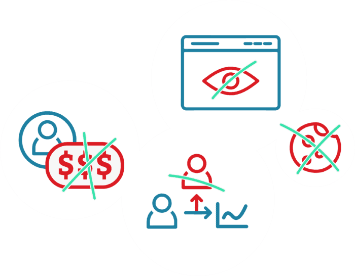 A decorative image showing that Datawrapper doesn't make money with user data, and doesn't share data with third parties. It also doesn't track or add cookies to embedded visualizations.